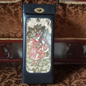 Vintage Mid Century Tapestry Vinyl Tote Box Bag